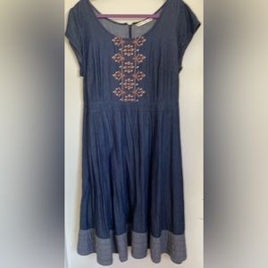 Wayward Fancies embroidered denim wash dress.